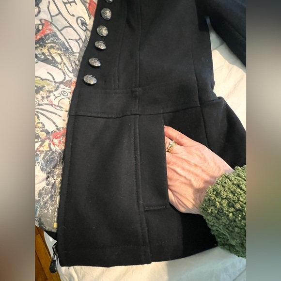 RARE ED HARDY WOOL BLEND MILITARY STEAMPUNK COAT NAVY XS EUC CHAIN EPAULETS - Picture 8 of 15